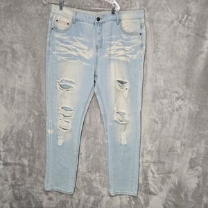 JEANS Distressed Denim Mens 40 Light Wash Ripped Acid Tapered Grunge Punk Skater